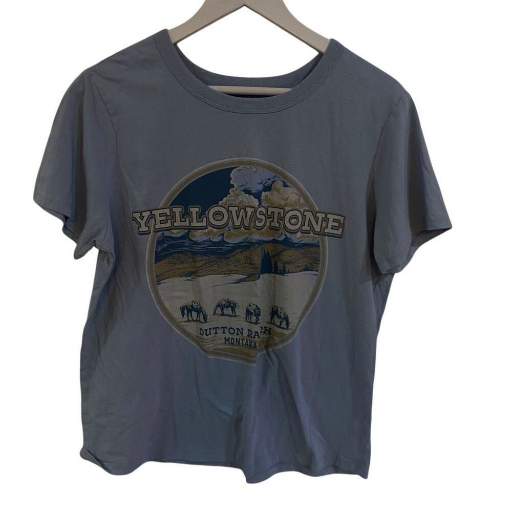 Yellowstone large short sleeve Dutton ranch Montana mountain scene